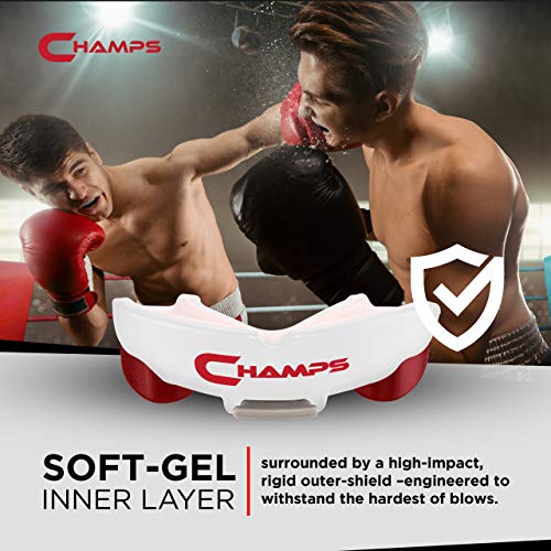Champs MMA Breathable Mouth Guard for Boxing, MMA, Jiu Jitsu, Muay Thai, Wrestling & Combat Sports – Easy Fit, Boil & Bite Design Mouthpiece – Durable Boxing Mouthguard for Men & Adults, Case Included - color: White
