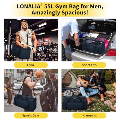 55L Large Sports Duffle Bag for Men, 22 inch, Navy Blue | Heavy Duty, Gym Duffel Bag, Multi Pockets, Spacious - color: Navy Blue