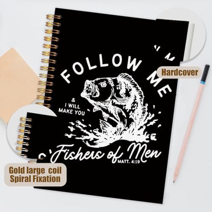 WUCHJ Black Retro Fish Christian Notebook, Matthew 4:19 Bible Verse Journal, Religious Scripture Spiral Notebook Journal for Note Taking, Christian Faith Based Gifts for Women Men, 5.5x8.3 Inch - color: black fish follow me