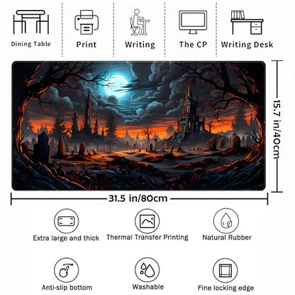 Dark Fantasy Castle Desk Pad Extended Gaming Mouse Pad, XXL Large Computer Laptop Keyboard Wireless Mouse Mat, Office Desk Decor Mousepad Deskmat with Stitched Edges Matt 31.5x15.7 in - color: Dark Fantasy Castle