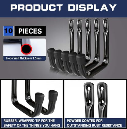 Dreecy 10 Pack Garage Storage J Utility Hooks, Heavy Duty J Utility Hooks Hangers for Garage Wall Hanging Garden Tools, Ladder, Bike, Hose, Black - size: Small 10 Pack