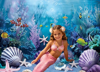 Under the Sea Backdrop Summer Tropical Fish Coral Ocean Underwater World Photography Background Ocean Aquarium Themed Baby Shower Birthday Party Banner Decorations Photo Booth Props 7x5FT - size: 7x5FT