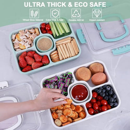 Large Snackle Box Container with Dip Container, 5 Compartments Snack Container with Lid and Handle, Veggie Fruit Divided Serving Tray for Party, Picnic, Dishwasher Safe, BPA-Free - color: Green