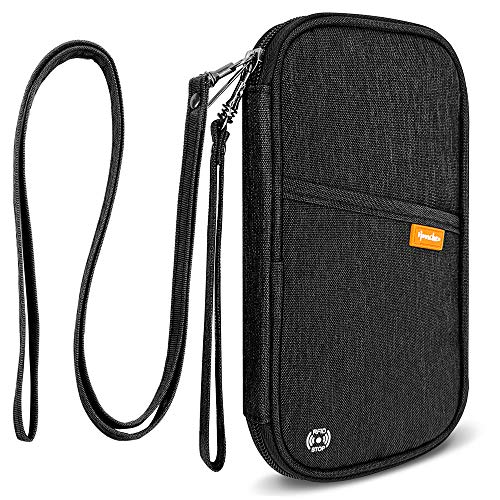 RFID Family Passport Wallet Holder Waterproof, Travel Document Organizer Credit Card Clutch Bag for Men Women - color: RFID Black