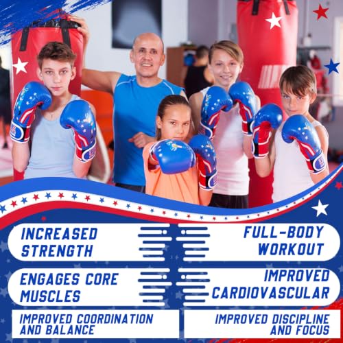 Boxing Gloves and Punching Mitts Set 4oz Gloves Boxing Pads Kids Youth Sparring Gear Training Equipment for Taekwondo Kick Karate Muay Thai MMA Martial Art - style: Blue Hero