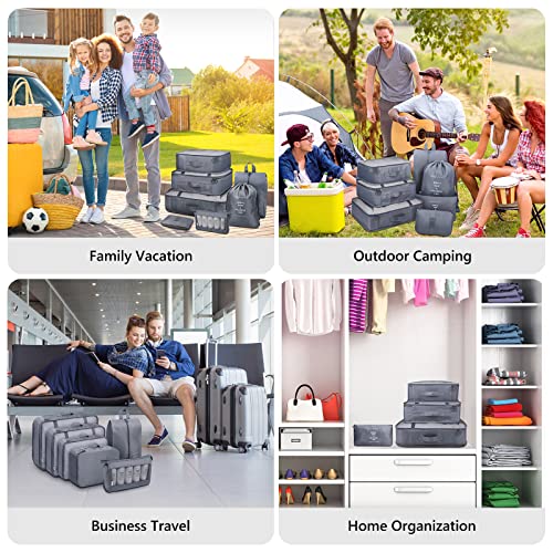 Mossio 9 Set Packing Cubes with Shoe Bag & Electronics Bag - Luggage Organizers Suitcase Travel Accessories - color: Grey