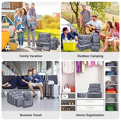 Mossio 9 Set Packing Cubes with Shoe Bag & Electronics Bag - Luggage Organizers Suitcase Travel Accessories - color: Grey