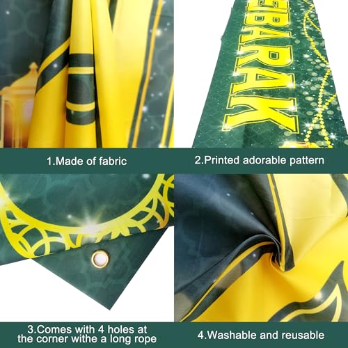KatchOn, Large Eid Mubarak Banner – 120x20 Inch | Green Eid Decorations for Home, Eid Sign, Eid Mubarak Yard Banner, Perfect for Eid al-Fitr Decorations & Eid al-Adha Celebrations