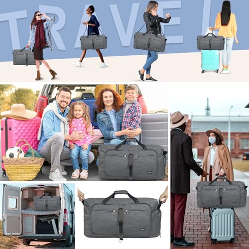 Fmeida 65L Duffle Bag with Shoes Compartment, Foldable Travel Duffel Bags for Men Women, Large Packable Travel Bag Water Repellent & Tear Resistant (Gray) - color: Textured Gray