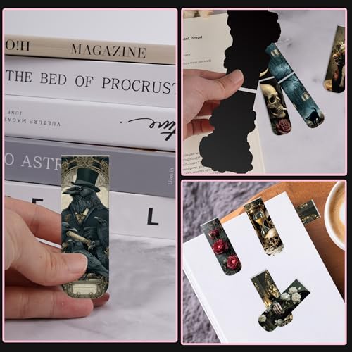 Dark Academia Magnetic Bookmarks for Women, 30 Pcs Gothic Witchy Book Marks with Aesthetic Skull Rose Castle Designs, Magnet Book Marker Clips for Readers and Book Lovers - style: Dark Academia 01