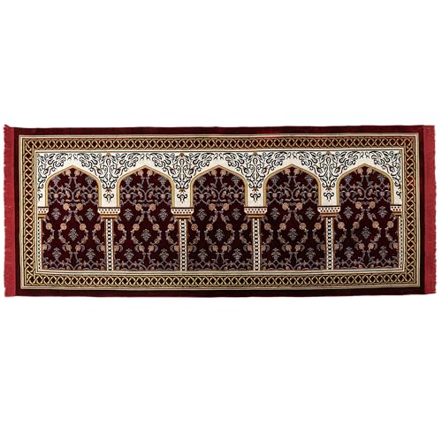 Modefa Turkish Islamic Prayer Rug - Multi Person Janamaz Sajada for Family or Large Gathering & Group Praying Carpet - Wide Plush Velvet Praying Mat (Long 5 Person Red) - color: Long Red