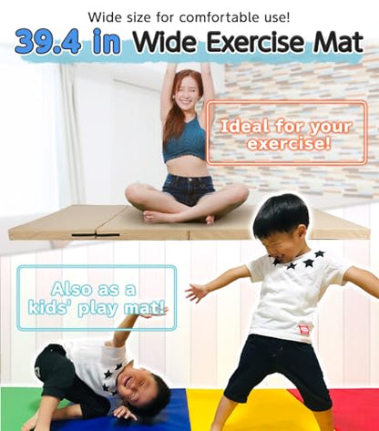 KaRaDaStyle Gymnastics Mat Folding Stretch Mats 71"x39"x2" Exercise Muscle Training Children Play Horizontal Bar Mat Yoga Sports Soundproof Home Use - color: Greige/4-fold