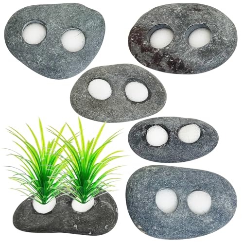 Hamiledyi Drilled Pebble Aquatic Plant Anchors Water Plants Fixed Ring Natural River Stone Plant Weights for Fish Tank Aquarium Decorations Landscape Stones(Aperture: 0.8" 2holes 6pcs)