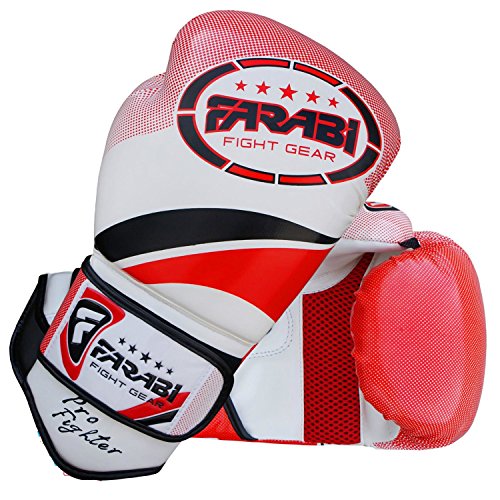 Farabi Pro Fighter Boxing Gloves Sparring Gym Bag Punching Focus Pad Mitts - color: Red, size: 12Oz