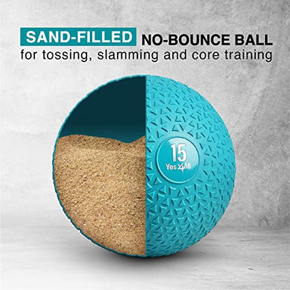 Yes4All Slam Balls, 10-40lb Weighted Ball Weight, Durable PVC Sand Filled Workout Dynamic Slam Ball for Strength Training, Triangle, Teal, 15lbs - color: Trendy teal, style: C. 15lbs