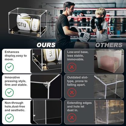 KOLIPI Boxing Glove Display Case, Clear Acrylic Display Case with Double Layer Base for Full Size Boxing Glove, Self-Assembly Showcase Protector for Signed Memorabilia - size: Boxing Glove Case, 13x9x9 inches