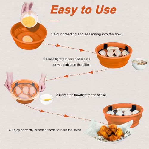 Collapsible Batter Bowl - Breading Bowl Shaker with Lid, Orange - color: Orange