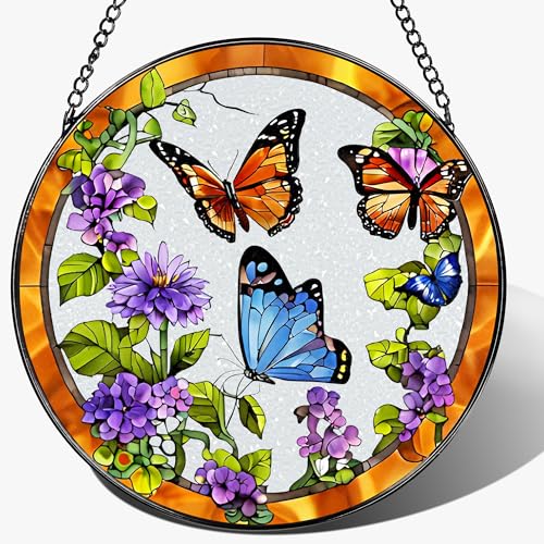 Stained Glass Window Hanging, 8 Inch Sun Catchers Indoor Window, Butterfly Suncatchers for Windows Doors Home Decoration and Christmas, Festival, Mother's Day, Birthday, Gifts for Women, Mom, Grandma - color: Butterfly