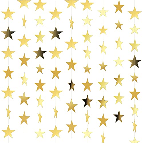 Spakon 65 Ft Star Garland Hanging Decoration Double Sided,Gold - color: Gold