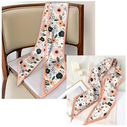 Head Hair Scarf Neck Silk Feeling Scarves Long Thin Satin Fashion Handbag Cute Decoration Women Girls 59 * 6.7'' - color: O-7-flower