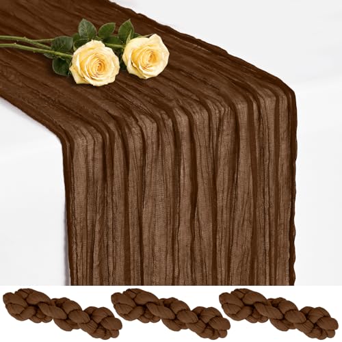 Showgeous 3 Pack Brown Cheesecloth Table Runner, 17 x 108 Inches - color: Brown, size: 3 Pack