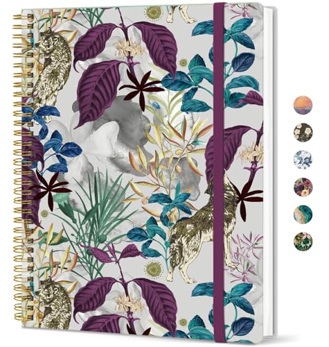 Taja Large Spiral Lined Journal for Women, 8.5" x 11" Notebooks for Work Collge Ruled, A4 Aesthetic Cute Journaling Notebooks for Writing, Plastic Cover, Jungle - color: J-Jungle