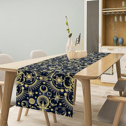 Moon Phase Floral Table Runner,Boho Moonlit Garden Flower Witchy Gothic Hippie Kitchen Table Decoration for Holiday Party Study Living Bedroom Dresser Cabin Cafe Wedding Decor 13×60in