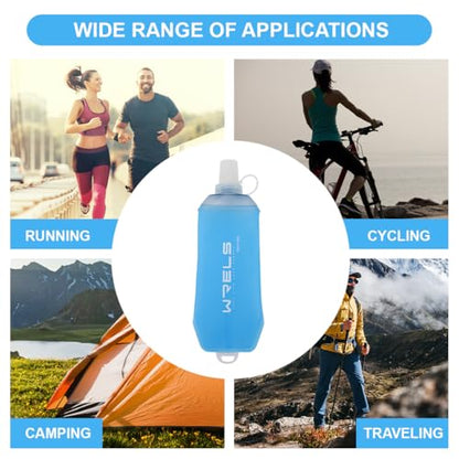 WRELS 200ml/350ml/500ml Collapsible Soft Flask,BPA Free Folding Soft Water Bottle with Hanging Ring,Lightweight TPU Hydration Flask for Running Marathon Cycling Hiking - color: Blue-500ml*1