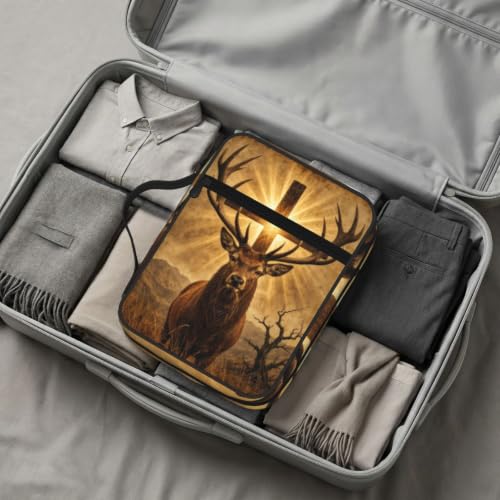 Cross Hunting Deer Bible Cover Case with Handle and Zippered Pocket - color: Cross Hunting Deer