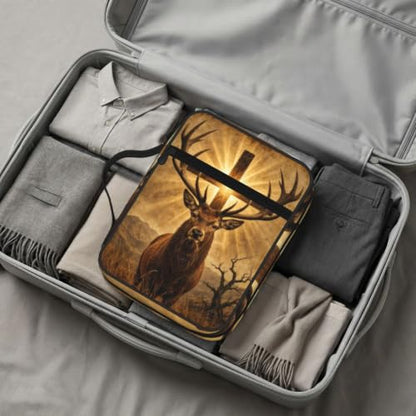 Cross Hunting Deer Bible Cover Case with Handle and Zippered Pocket - color: Cross Hunting Deer
