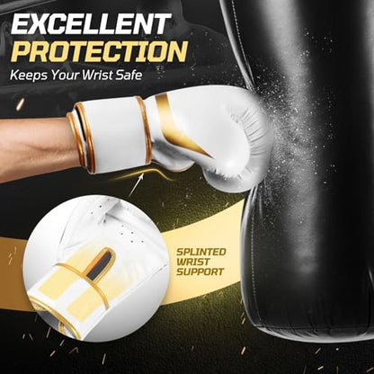 Flexzion Boxing Sparring Training Gloves Pro Muay Thai Kickboxing Heavy Bag Punching Mitts Wrist Wrap Full Contact Combat Sport Protective Hand Gear Martial Art Supply for Women & Teens, 10Oz - color: White