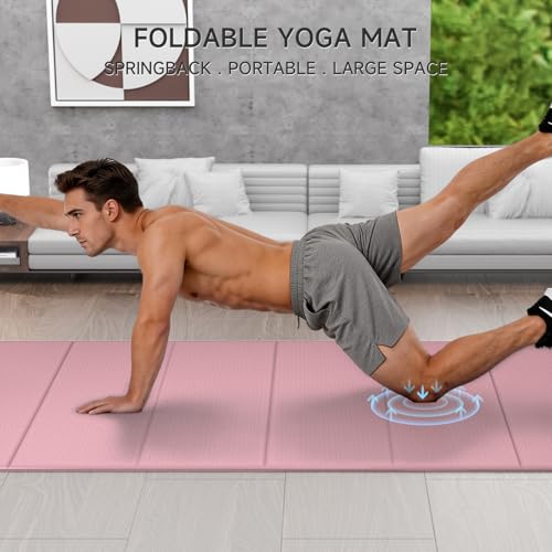 7-Fold Yoga Mat 74"x31" - 0.31 Inch Thick Folding Exercise Mat, Extra Wide Non-Slip POE Mat for Travel, Storage, Yoga, Pilates, Meditation & Home Gym, Lightweight & Portable - color: Dull Pink