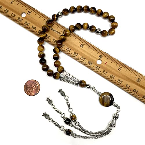 Design -Tiger Eye Stone Series Worry Beads - Prayer Beads (8 mm-33 Beads) Tesbih-Tasbih-Tasbeeh-Misbaha-Masbaha-Subha-Sebha-Sibha-Rosary (Gentle Men Model, 8mm 33 Beads) - color: Gentle Men Model, 8mm 33 beads