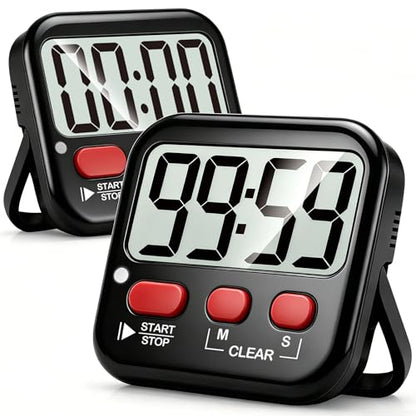 2 Pack Digital Timer for Kids Classroom Kitchen Timers for Cooking | w/ Battery, Easy to View, Alarm, Mute Mode, Count Down/Up, Magnetic, Kickstand, Hanging, Classroom Timer for Teacher Supplies - color: New Black