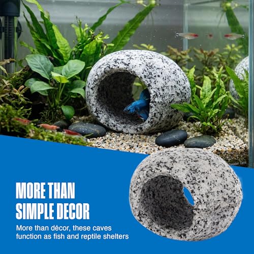 Penn-Plax Deco-Replicas Granite Aquarium Ornament & Hideaway – Realistic Stone Appearance – Safe for Freshwater and Saltwater Tanks – Small Size, White (RR1071) - size: Small