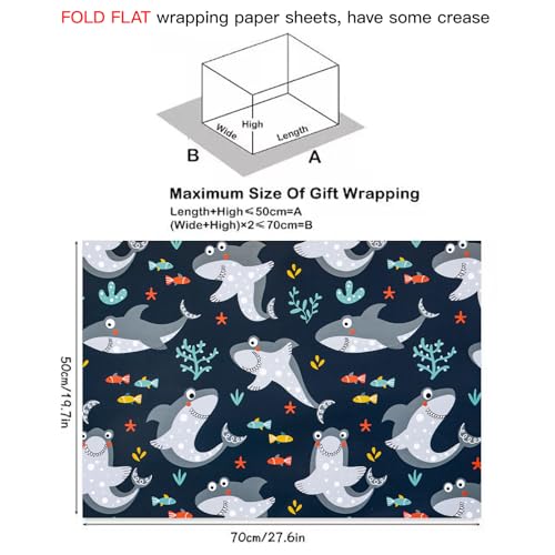 RUSPEPA Wrapping Paper Sheets - Cute Shark Design Perfect for Birthday, Baby Shower, Holiday Any Occasion - 12 Folded Sheets - 19.68 X 27.5 Inch - color: Shark