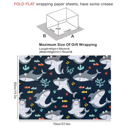RUSPEPA Wrapping Paper Sheets - Cute Shark Design Perfect for Birthday, Baby Shower, Holiday Any Occasion - 12 Folded Sheets - 19.68 X 27.5 Inch - color: Shark