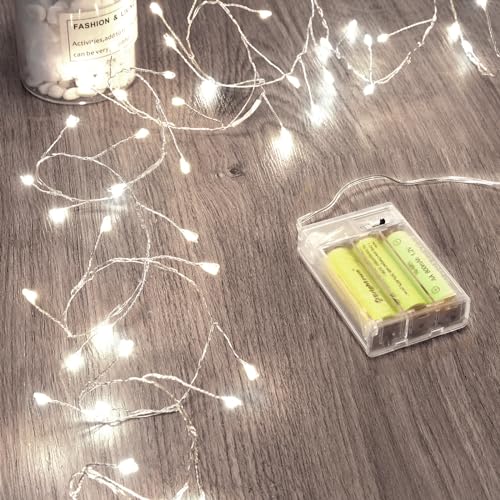 Fairy Lights Battery Operated, Firecracker String Lights Waterproof Silver Wire 5 Feet 60 Led Cluster Starry Lights for DIY Wreath Home Wedding Party Bedroom Mason Jar Holiday Christmas, Pure White - color: Pure White