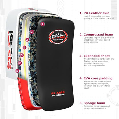 Farabi Thai Pad Training Kick Pad Curved Coaching Pad Kicking Mix Martial Arts x 1 Single Unit - color: Red