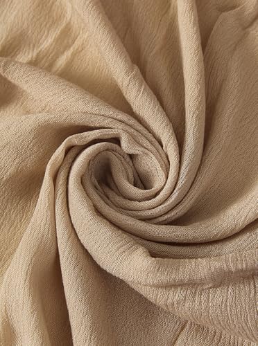 Cotton Linen Plain Hijab Scarf For Women,Muslim Viscose Crinkle Edge With Fringe,Summer Beach Wrap Headwraps Shawl - color: 21#beige
