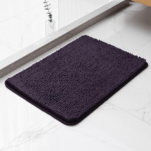 Purple Bathroom Rugs 17"x24" - Plush Chenille Non-Slip Bath Mat - Absorbent, Washable, Soft and Thick Decor for Shower, Sink, Kitchen, Tub, Home Accessories - color: Purple, size: 17"x24"