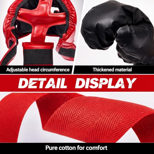 Kanayu 12 Pcs Kids Boxing Equipment Set for Beginners Ages 6-18 Years Including Boxing Helmet and Gloves Hand Wraps Sport Mouthguards Taekwondo Sparring Gear for Kids and Children - color: Black, Red
