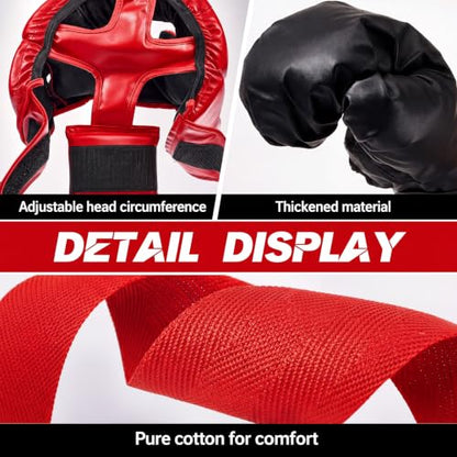 Kanayu 12 Pcs Kids Boxing Equipment Set for Beginners Ages 6-18 Years Including Boxing Helmet and Gloves Hand Wraps Sport Mouthguards Taekwondo Sparring Gear for Kids and Children - color: Black, Red