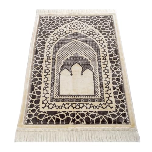 Modefa Turkish Islamic Prayer Mat - Velvet Janamaz - Intricate Praying Rug Ramadan Eid Gift - Traditional Muslim Seccade for Men Women - Saray (Charcoal Grey) - color: Charcoal Grey