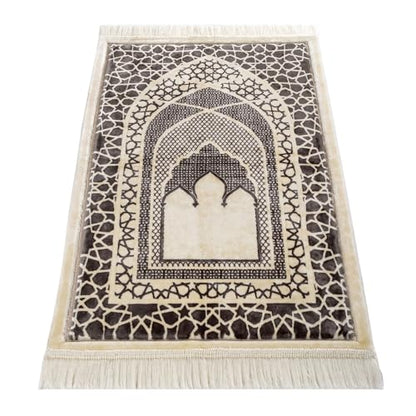 Modefa Turkish Islamic Prayer Mat - Velvet Janamaz - Intricate Praying Rug Ramadan Eid Gift - Traditional Muslim Seccade for Men Women - Saray (Charcoal Grey) - color: Charcoal Grey