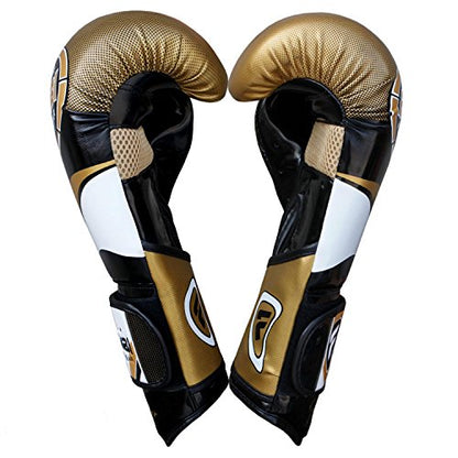 Farabi Pro Fighter Boxing Gloves Sparring Gym Bag Punching Focus Pad Mitts - color: Golden, size: 14Oz