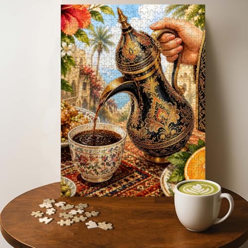 Arabic Coffee Islam Jigsaw Puzzle - 500 Pieces Wooden Puzzle for Adults, Wall Art Gift, Finished Size: 20 x 15 Inch - color: Arabic Coffee - 500 Pieces