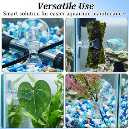 6 Pcs Aquarium Suction Cups with Clips - Aquarium Suction Cup Clips | Clear Plastic fish feeder Tool for Advertising Display Business Cards Fishes Feeding Veggie Feed Holder