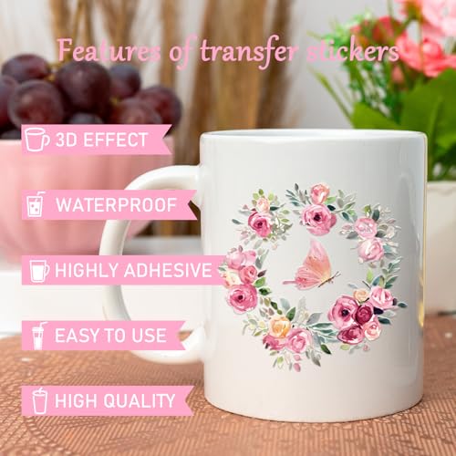 Rngmsi 10 Sheets Spring Flower UV DTF Cup Wrap for 16oz UV DTF Stickers | Wildflower Butterfly Uvdtf Decals, Floral Rub on Transfers, for Glass Cups DIY Crafts, Waterproof, 9.45x4.33 in - style: Spring Flower