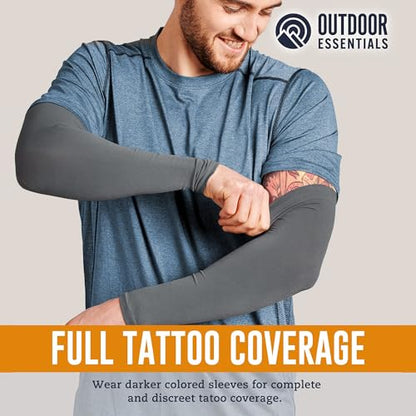 OutdoorEssentials UV Sun Sleeves for Men & Women, Cooling Arm Sleeves UPF 50+ | Golf, Tattoo Cover Up, Sun Protection - color: (4 Pairs): 1 Black, 1 Dark Gray, 1 Light Gray, 1 White